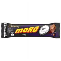 Cadbury Moro chocolate bar packaging featuring the All Blacks logo and a 50g weight indication.