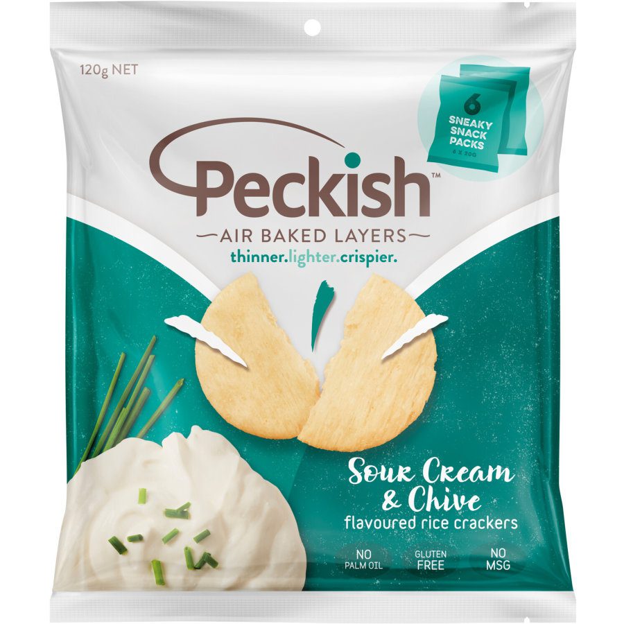 Peckish Sour Cream & Chives Rice Crackers 20g x 6 Snack Packs
