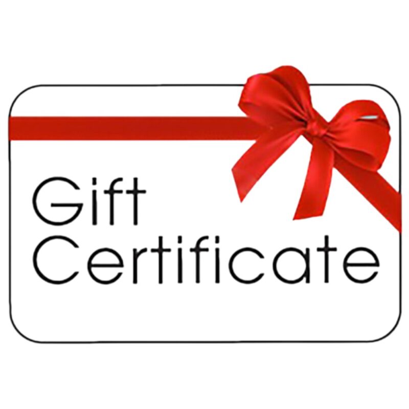 A gift certificate featuring the text 'Gift Certificate' and a red ribbon bow.