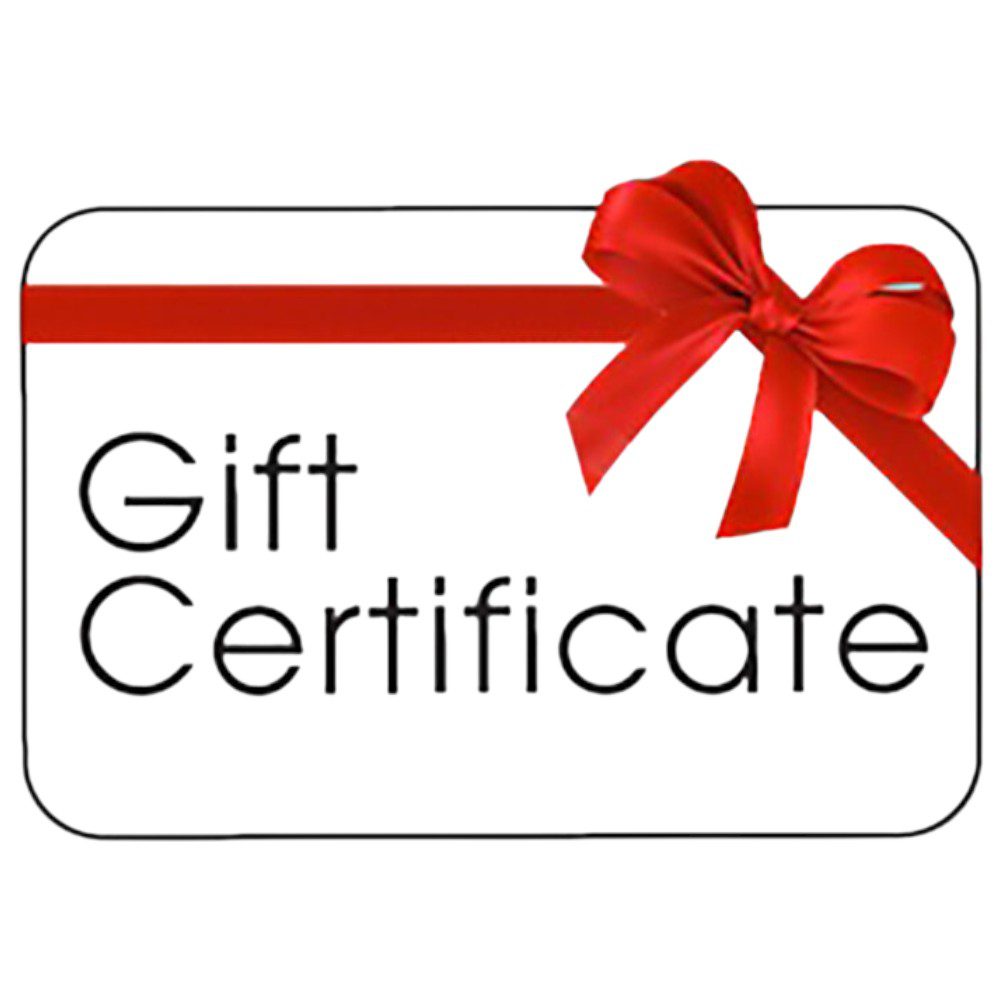 A gift certificate featuring the text 'Gift Certificate' and a red ribbon bow.