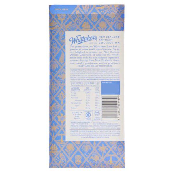 Whittakers Marlborough Sea Salt & Caramel Brittle with Saffron 100g Back