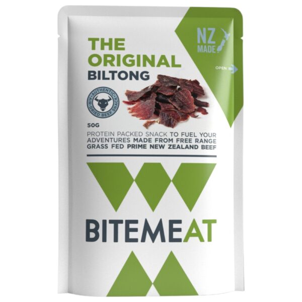 50g pack of BiteMeat Original Biltong made from New Zealand beef.
