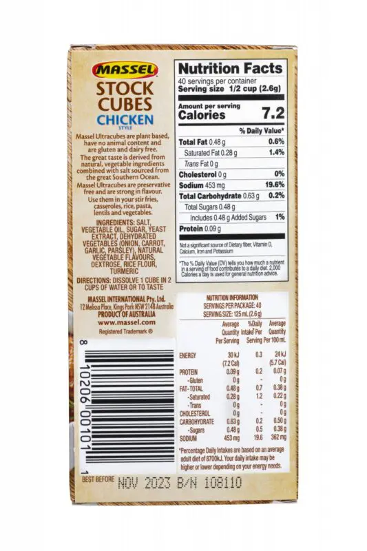 Massel Ultra Stock Cubes Chicken Style 105g Back