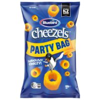 Bluebird Cheezels party bag featuring a penguin and cheese-flavoured corn snacks.
