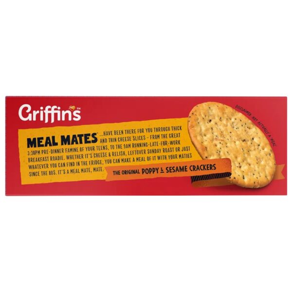 Packaging of Griffin's Meal Mates Original Crackers with description and image of a cracker.