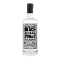 700ml bottle of Black Collar Distillery vodka with a decorative label featuring various illustrations.