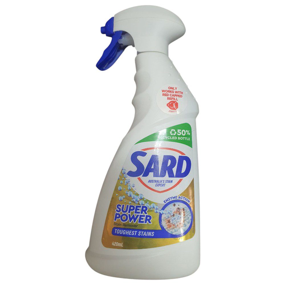 Sard Super Power Stain Remover Spray in a 420ml bottle with a spray nozzle.