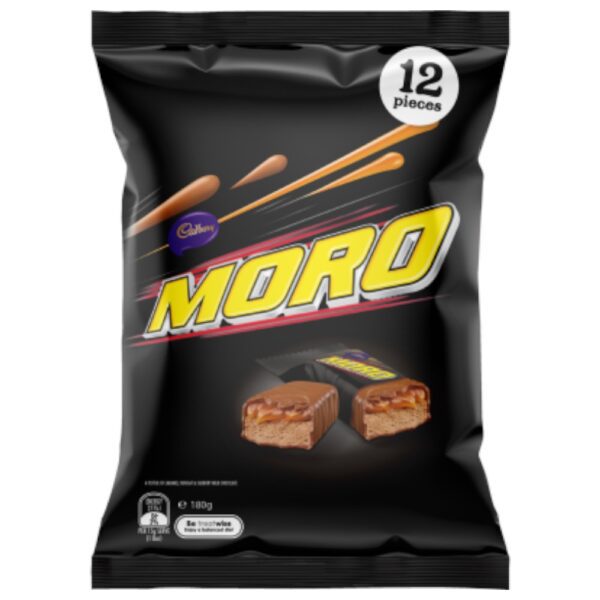 Cadbury Moro sharepack containing 12 pieces of chocolate bars with caramel filling.