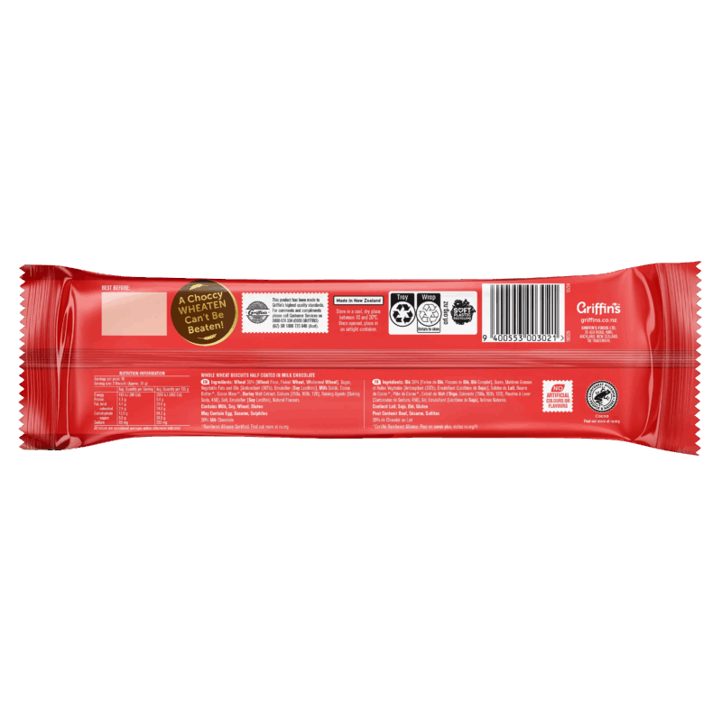Griffins Biscuits Milk Chocolate Wheaten 200g Back