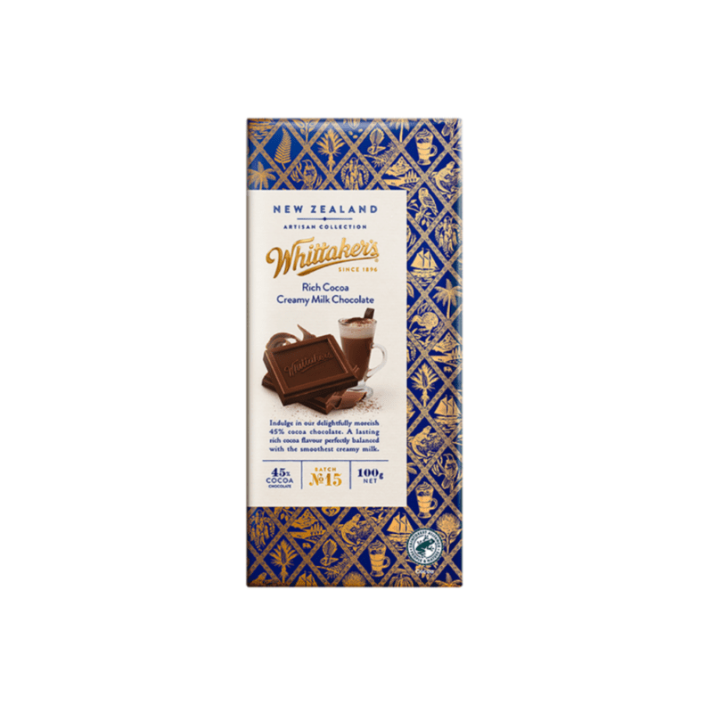 Whittakers Artisan Collection Chocolate Block Rich Cocoa Creamy Milk 100g