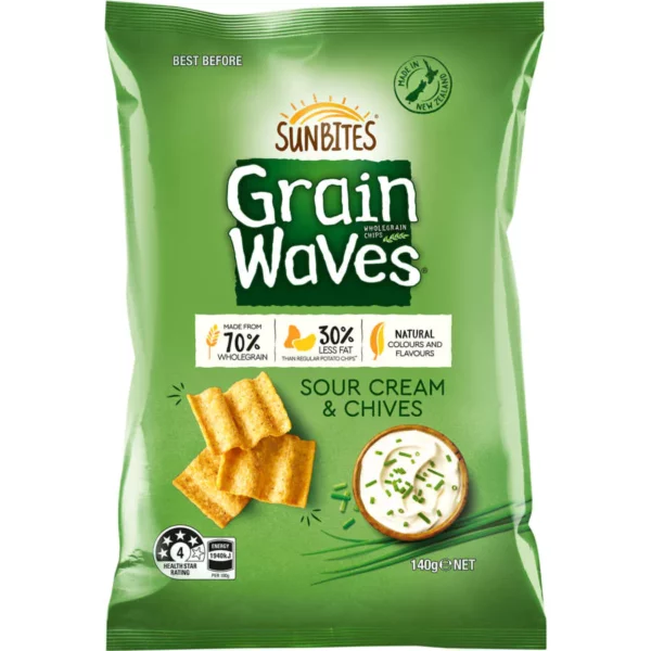 Sunbites Grainwaves Wholegrain Chips Sour Cream & Chives 140g