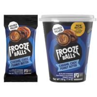 Packaging of Frooze Balls caramel choc peanut butter in a pack and pottle format.