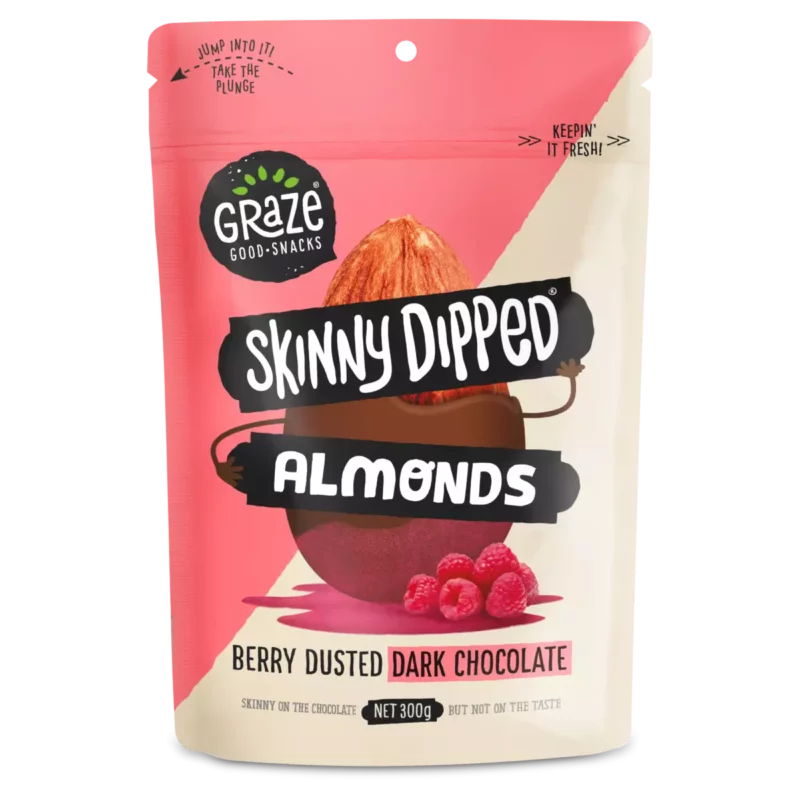 Graze Skinny Dipped Berry Dusted White Chocolate Almonds 300g