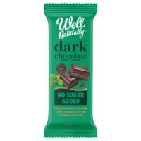 Well Naturally dark chocolate mint crisp bar packaging with no sugar added label.