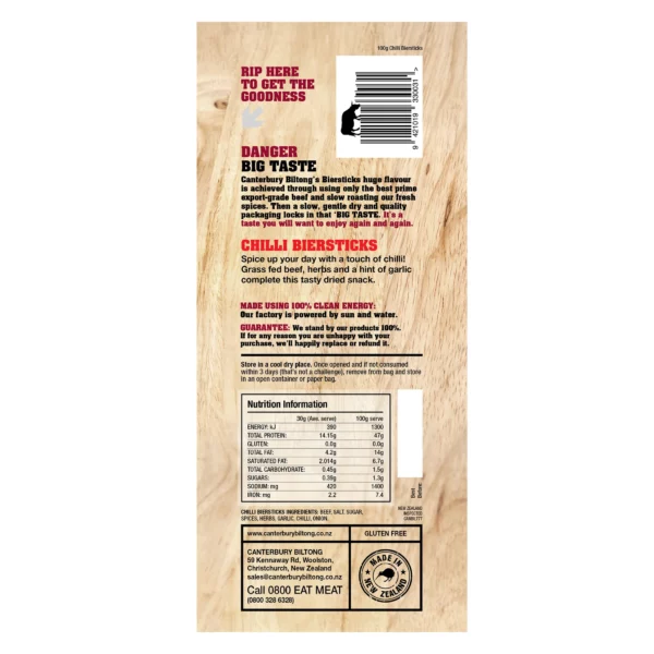 Canterbury Biltong (Jerky) Chilli Bierstick 100g