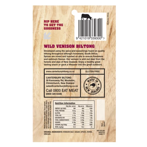 Canterbury Biltong (Jerky) Venison 40g Back