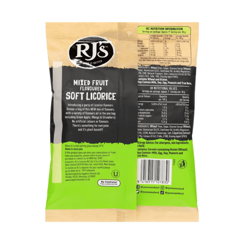 RJ's Sweets Mixed Fruit Soft Licorice 280g