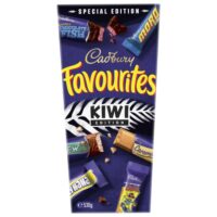 Cadbury Favourites Kiwi Edition chocolate box featuring various chocolate bars in a special edition packaging.