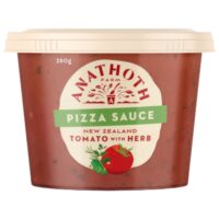 Tub of Anathoth Farm tomato with herb pizza sauce, 280g size.
