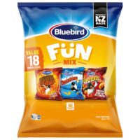 Bluebird Fun Mix multipack containing 18 snack bags of Burger Rings, Twisties, and Rashuns.