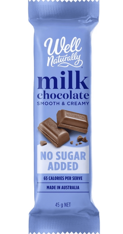 Well Naturally No Sugar Added Milk Choc Bar 45g