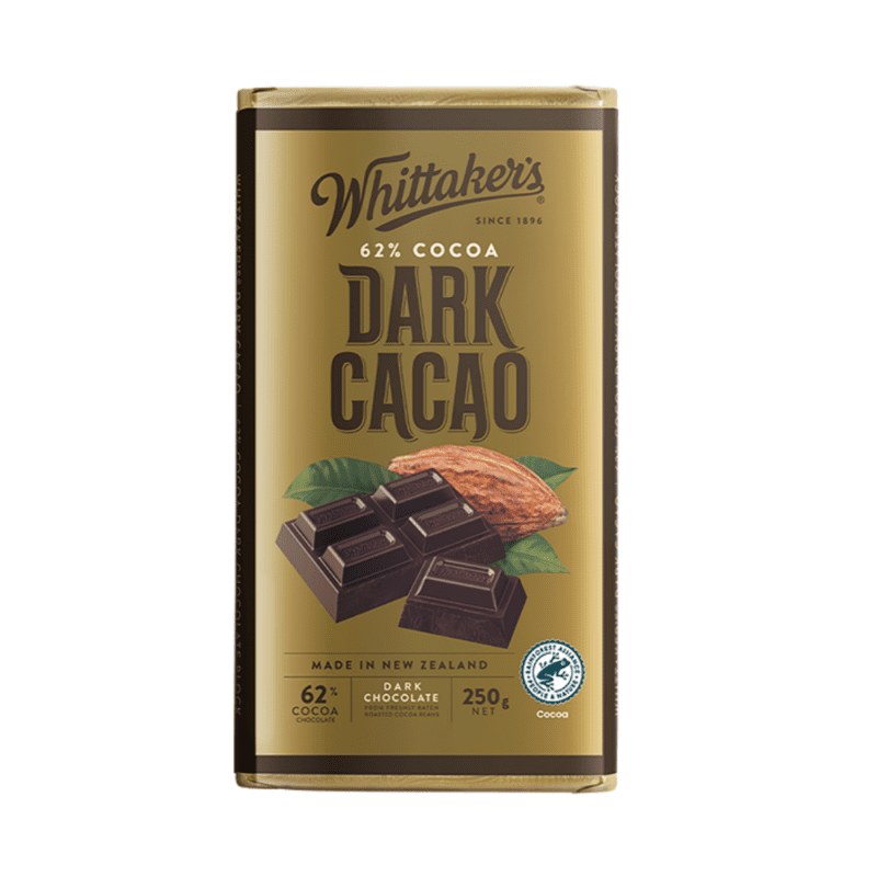 Whittakers Chocolate Dark Cacao 62 250g Kiwi Kitchen 3581