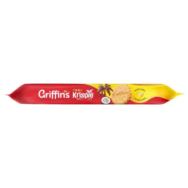Pack of Griffin's Choc Krispie chocolate biscuits weighing 200 grams with a red and yellow wrapper.