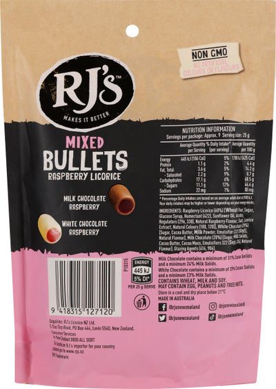 RJ's Mixed Bullets Raspberry Licorice 220g Back