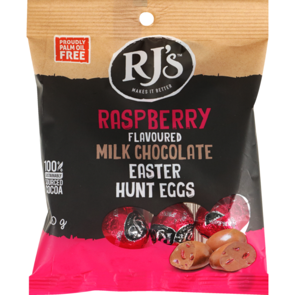 RJ's Raspberry Licorice Flavoured Milk Chocolate Easter Hunting Eggs 120g
