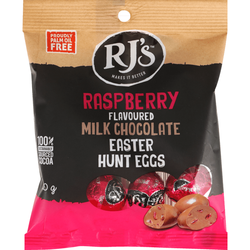 RJ's Raspberry Licorice Flavoured Milk Chocolate Easter Hunting Eggs 120g