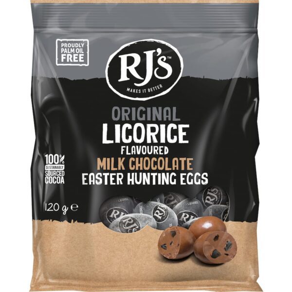 Rj's Easter Eggs Licorice Milk Chocolate 120g