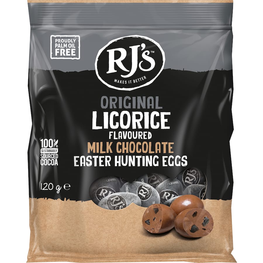 Rj's Easter Eggs Licorice Milk Chocolate 120g