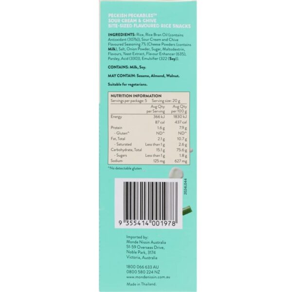 Peckish Peckables Sour Cream & Chives 100g Nutritional Info