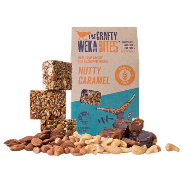 Ingredients for The Crafty Weka gluten free nutty caramel bar, including nuts and seeds.