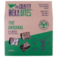 Pack of The Crafty Weka Original Bites containing eight individually wrapped 30g snacks.
