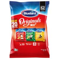 Bluebird Originals multipack containing 20 snack packs of various chip flavours.
