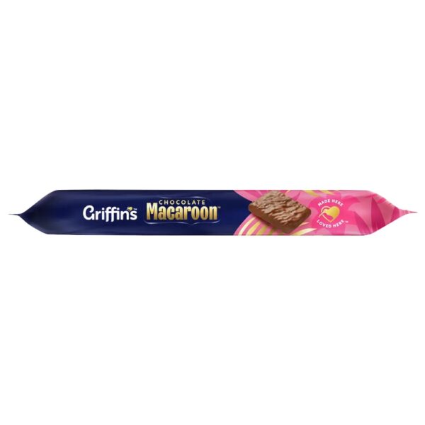 Pack of Griffin's chocolate macaroon biscuits featuring a pink and blue design.