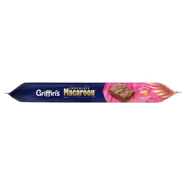 Pack of Griffin's chocolate macaroon biscuits featuring a pink and blue design.