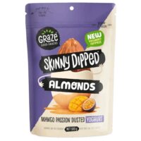 Pack of Graze Skinny Dipped Mango Passion Dusted Yoghurt Almonds weighing 300g.