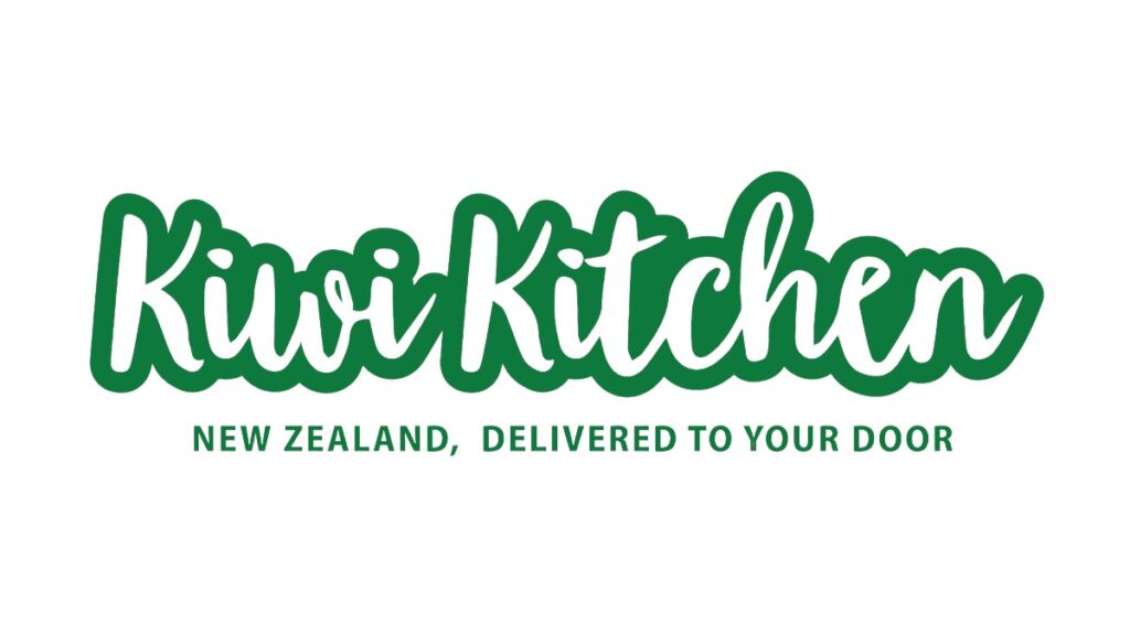 Logo of Kiwi Kitchen featuring stylised text in green with tagline underneath.