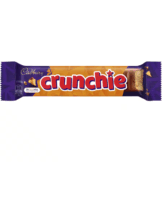 Cadbury Crunchie chocolate bar packaging featuring a golden honeycomb centre and purple wrapper.