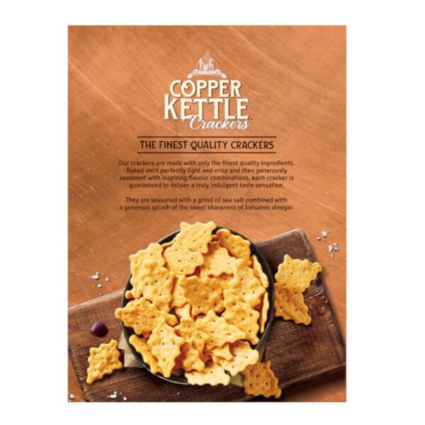 A bowl of Copper Kettle crackers shaped like leaves, seasoned with sea salt and balsamic vinegar.