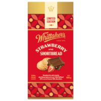 Whittaker's limited edition chocolate block featuring strawberry and shortbread, packaged in a decorative box.